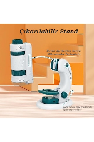 Monozone Dijital Mikroskop Seti 60-180x Büyütme El Mini Eğitici Çocuk Mikroskobu 21 Parça Eğitici Set