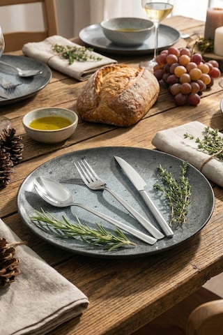 Gökdil Asya Silver 18 Parça 6 Kişilik Sade Çatal & Kaşık & Bıçak Yemek Takımı Ekru