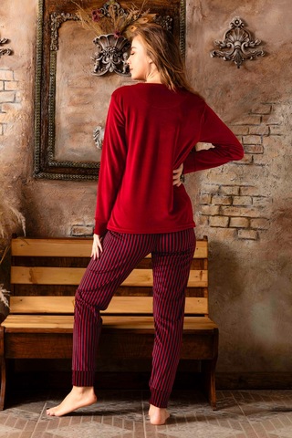 Nisanca Kışlık Kadın Kadife Pijama Takımı - Süper Soft Serisi Bordo