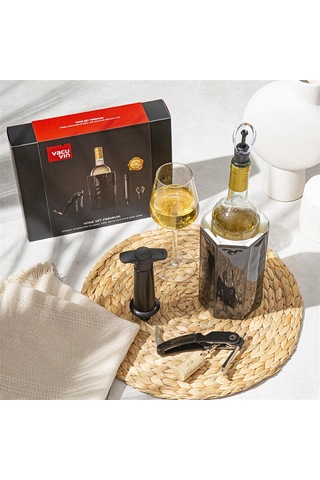 Vacu Vin Premium Şarap Seti 4 Parça Hediye Kutulu - Siyah