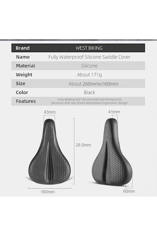 Novahub Kalın Su Geçirmez Bisiklet Selesi Silikon Pad Koltuk Kapağı, Rahat Nefes Alabilir Kaymaz Bisiklet Yastığı Kapağı Siyah Siyah