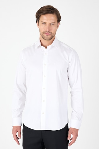 İmza Beyaz Uzun Kol Sert Yaka Cepsiz Slim Fit %100 Pamuk Gömlek 1004250266 Beyaz