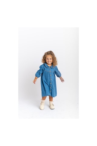 Oliventhekid Bebe Yaka Önden Düğmeli Kız Çocuk Kot Elbise Mavi Mavi