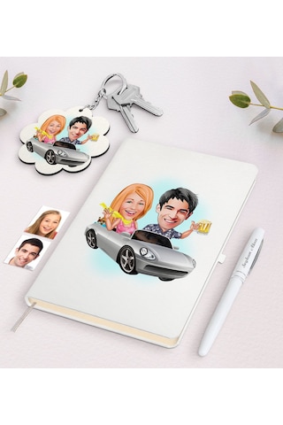 Kişiye Özel Sevgili Karikatürlü Beyaz Defter Kalem Ve Anahtarlık N11.15026