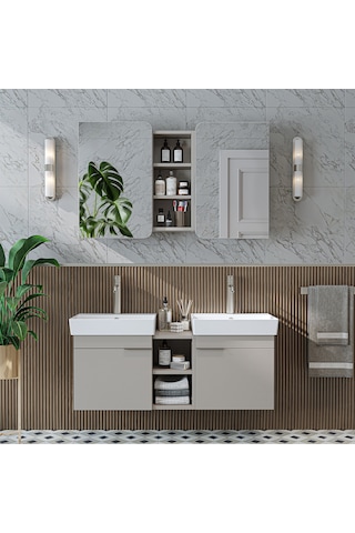 Likya 2 Kapaklı Ve Açık Raflı Mdflam 2 Lavabolu 120 Cm Dlp