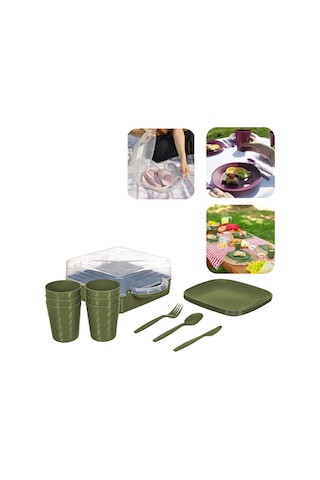 Piev Urve Kamp Seyahat Servis Piknik Seti 6 Kişilik Yeşil Çok Renkli
