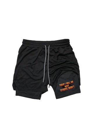 Hızlı Kuruyan 2 İn 1 Yetişkin Unisex Spor Today I Will Do Baskılı Taytlı Şort Fitness Gym Antrenman Siyah