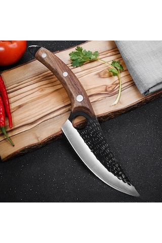 Konesam Stahl Fleischschneider-messer Mit Hammeroptik, Scharfe Klinge, Rostfest, Abnehmbare Blume Holzhandgriff, Für Schlachten, Fleischtrennung, Fisch- Und Gemüsezubereitung