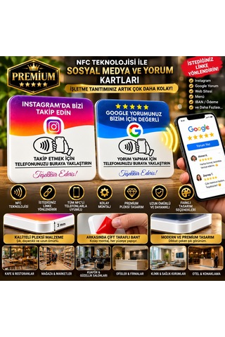 Premium Nfc İnstagram Takip Ve Google Yorum Kartı 2'li Premium Seti