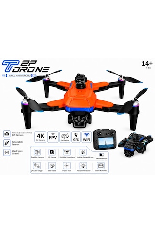 T2p Drone 4 Üç Fpv Kamera 360 Derece Engel Algılama Wifi Cam Optik Akış Konumlama Elektirkli Kamera Katlanabilir 4.3 İnç Ekranlı Kumanda Başsız Mod 360 Derece Takla Engelden Kaçma