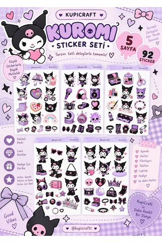 5 Sayfa Kuromi Sticker Seti- Kuromi Sticker - 929194283 Diğer