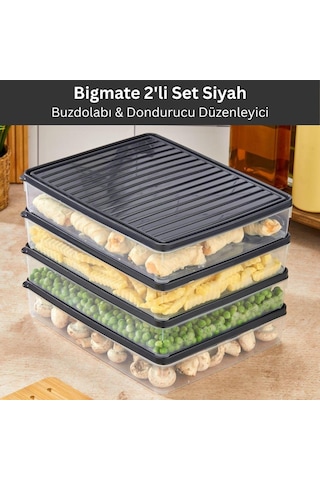Bigmate 2'li Şeffaf Saklama Kabı 2x2,5 Lt Bgmt2225 Mikrodalga Buzdolabı Ve Dondurucu Uyumlu Düzenleyici Siyah
