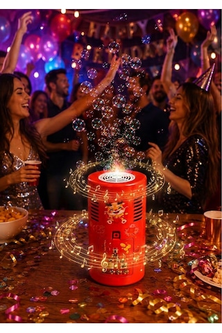 Müzikli Ve Işıklı Baloncuk Makinesi Pilli Bubble Makinesi +3 Yaş Kırmızı