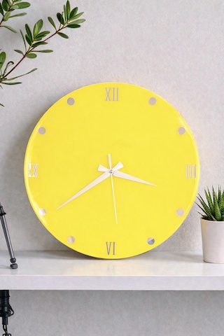 Dekoratif Epoksi Duvar Saati 40 Cm, Neon Sarı Modern Tasarım, Gümüş Detaylı, Sessiz Mekanizma, Yeni Ev Hediyesi Sarı