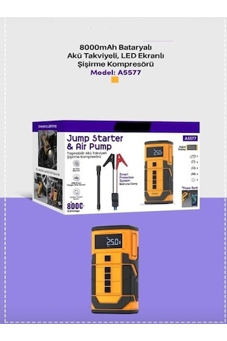 Auhma A5577 4'ü 1 Arada Akü Takviyeli Şarjlı Hava Pompası 8.000 Mah Powerbank & Dijital Fener