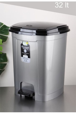 Polytime Pedallı Basmalı Çöp Kutusu Kovası / Çıkarılabilir İç Kovalı / Gri / 22 Litre / 42x30x30 CM Gri
