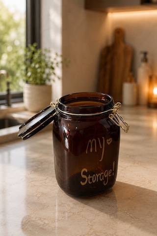 Morponi 3'lü Lüks Amber Klipsli Vakumlu Kapaklı Cam Kare Erzak Kavanozu Seti 1500 Ml