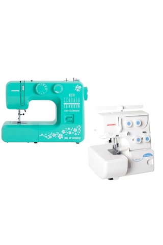 Janome E1015 Joy Of Sewing Dikiş Makinesi Yeşil Ve 8002d Overlok Makinesi Paketi