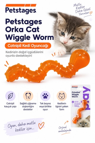 Petstages Orka Cat Wiggle Worm Renkli Solucan Şeklinde Catnipli Kedi Çiğneme Oyuncağı