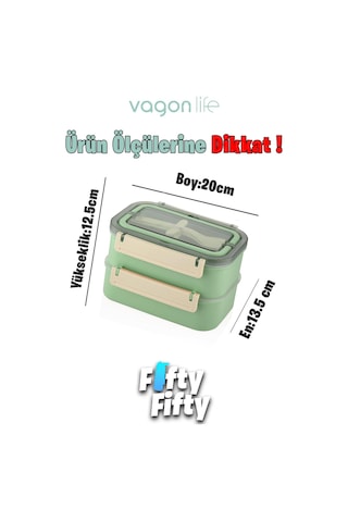 Vagonlife Bento Lunch Box 1600 Ml 2 Kat Yeni Nesil Sefer Tası Paslanmaz Çelik -fflbox2221 Yeşil