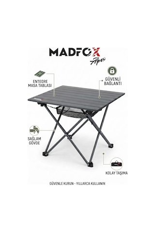 Madfox Apex Katlanabilir Alüminyum Kamp Masası Motorcu Masası Siyah
