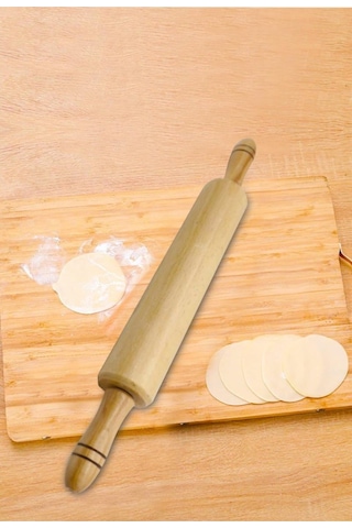 Büyük Boy Döner Mekanizmalı Doğal Ahşap Merdane 50 Cm Hamur Açma