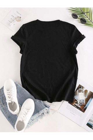 Kadın Siyah Oversize Kedi Baskılı T-shirt Siyah-66592