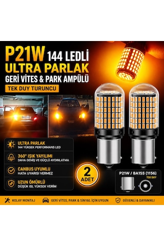 P21w 144 Ledli Ultra Parlak Geri Vites Park Ampül Tek Duy Turuncu 2 Adet