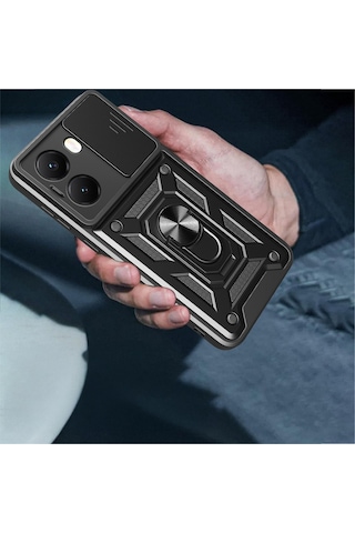 Realme 12 Plus Kılıf Magnetik Standlı Sürgülü Kamera Korumalı Tank Kapak