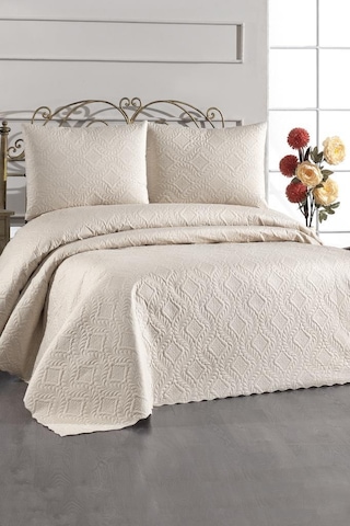 Ultrasonik Kapitoneli Elite Çift Kişilik Yatak Örtüsü Bej Bej