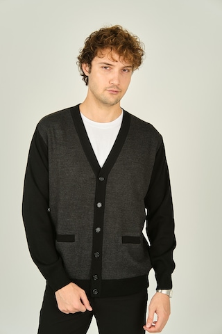 Ateş Triko Erkek Cep Detaylı V Yaka Yün Hırka 4490 Siyah Siyah