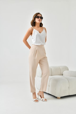 Ftz Women Kadın Lastikli Pleli Dar Paça Pantolon Beige 30744-beige Bej