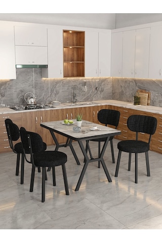 Azra 70x110cm Efes Mutfak Masası, Mutfak Masası Takımı, Yemek Masası, 4 Siyah Sandalye Siyah