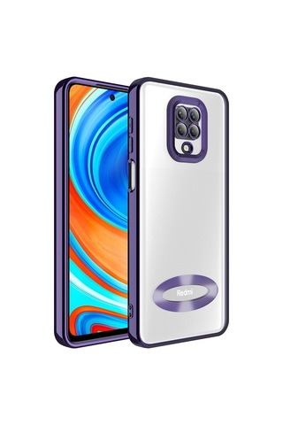 Xiaomi Redmi Note 9s Kılıf Kamera Korumalı Logo Gösteren Zore Omega Kapak Derin Mor