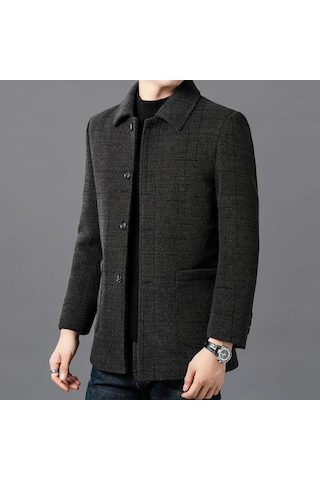 Erkek Sonbahar/kış Slim Fit Kaşmir Palto Siyah