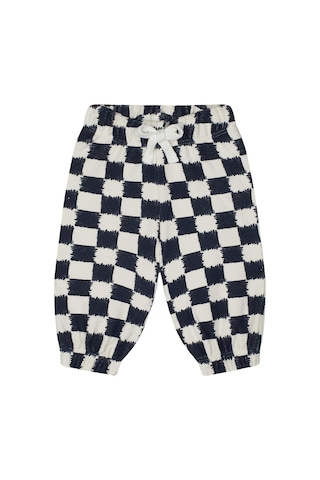 Antebies Organik Gots Sertifikalı Antrasit Kare Desenli, Omuzdan Çıtçıtlı, Raglan Kollu, Uzun Kollu Ribanalı Sweatshirt, Bel Lastikli Bağcıklı Pantolonlu Bebek Takımı Gri