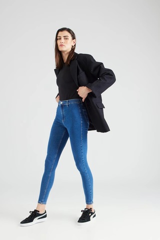 Mid Blue Yüksek Bel Skinny Fit Jean Likralı Cepsiz Tayt Pantolon Çok Renkli