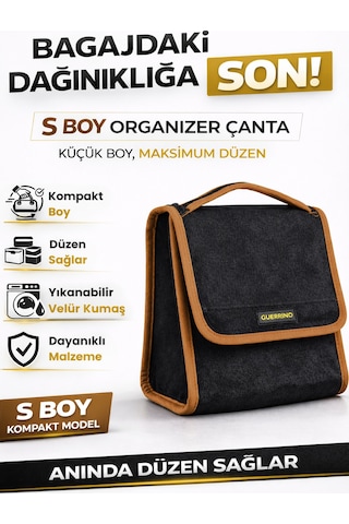 Oto Bagaj Organizer Bagaj Çantası S Boy Kaymaz Cırt Bantlı Velur Kompakt Düzenleyici - Scx5
