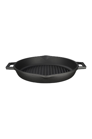 Lava Döküm Yuvarlak Izgara Tava Metal Kulplu Taban Konkav 15 MM