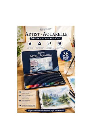 Aquarel Suluboya Kalemi 36 Renk 1 Paket Giorgione Teneke Kutu Sulu Boya Kalemi 36 Lı Fırça Hediyeli Sanatsal Kaliteli Çok Renkli