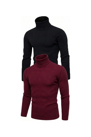 Freedom Store Erkek Kaşkorse Boğazlı Likralı Fitilli Slim Fit Body 2'li Set Siyah-bordo