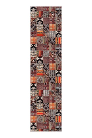 Viva Home Kaymaz Tabanlı Makinede Yıkanabilir Patchwork Rulo Yolluk Halı, Turuncu, 80 X 300 Çok Renkli