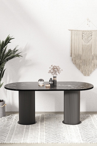 Avvio Brita Ptt Lake Mdf Beyaz Ayakli 80x140 Mutfak Masasi Yemek Masasi Siyah Mermer