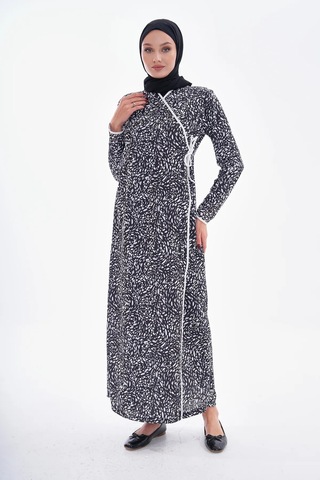 Puantiyeli Yandan Bağlamalı Namaz Elbisesi-21006 Gül Kurusu