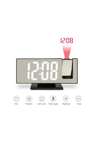 Projeksiyonlu Aynalı Çok Fonksiyonlu Dijital Masa Saati Yansıtmalı Işıklı Saat
