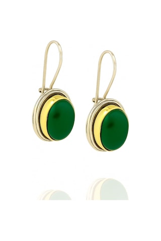 Sarma Serisi Yeşil Akik Taşlı El İşi Kadın Otantik Gümüş Küpe Gümüş