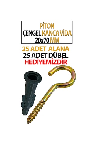 Piton Çengel Kanca Vida 20x70 Mm 25 Adet 25 Adet Dübel Hediyemizdir Diğer