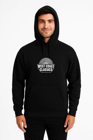 Erkek Üç İplik Kapüşonlu Ön Ve Arka Baskılı Sweatshirt Hoodie - Siyah Siyah