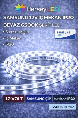 Samsung Şerit Led 12v 2835/60 Ledli Beyaz İç Mekan Ip20 5 Metre/ Paket