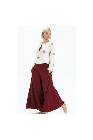 Eliş Şile Bezi Şile Bezi Bol Paça Yazlık Pantolon Bordo Brd-bordo Bordo